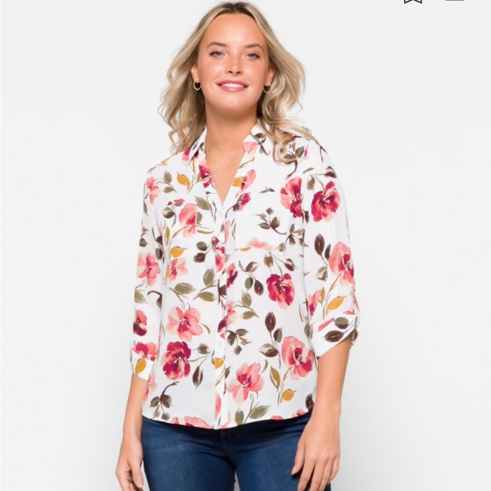 Fortune + Ivy Floral Button Down Blouse